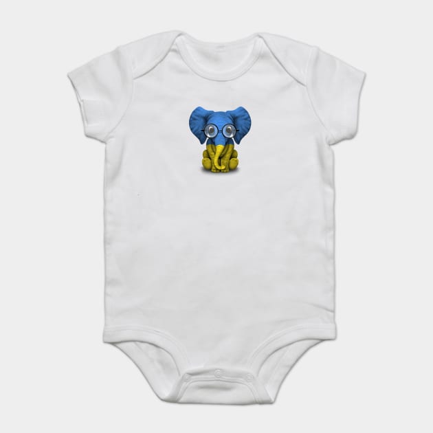 Baby Elephant with Glasses and Ukrainian Flag Baby Bodysuit by jeffbartels